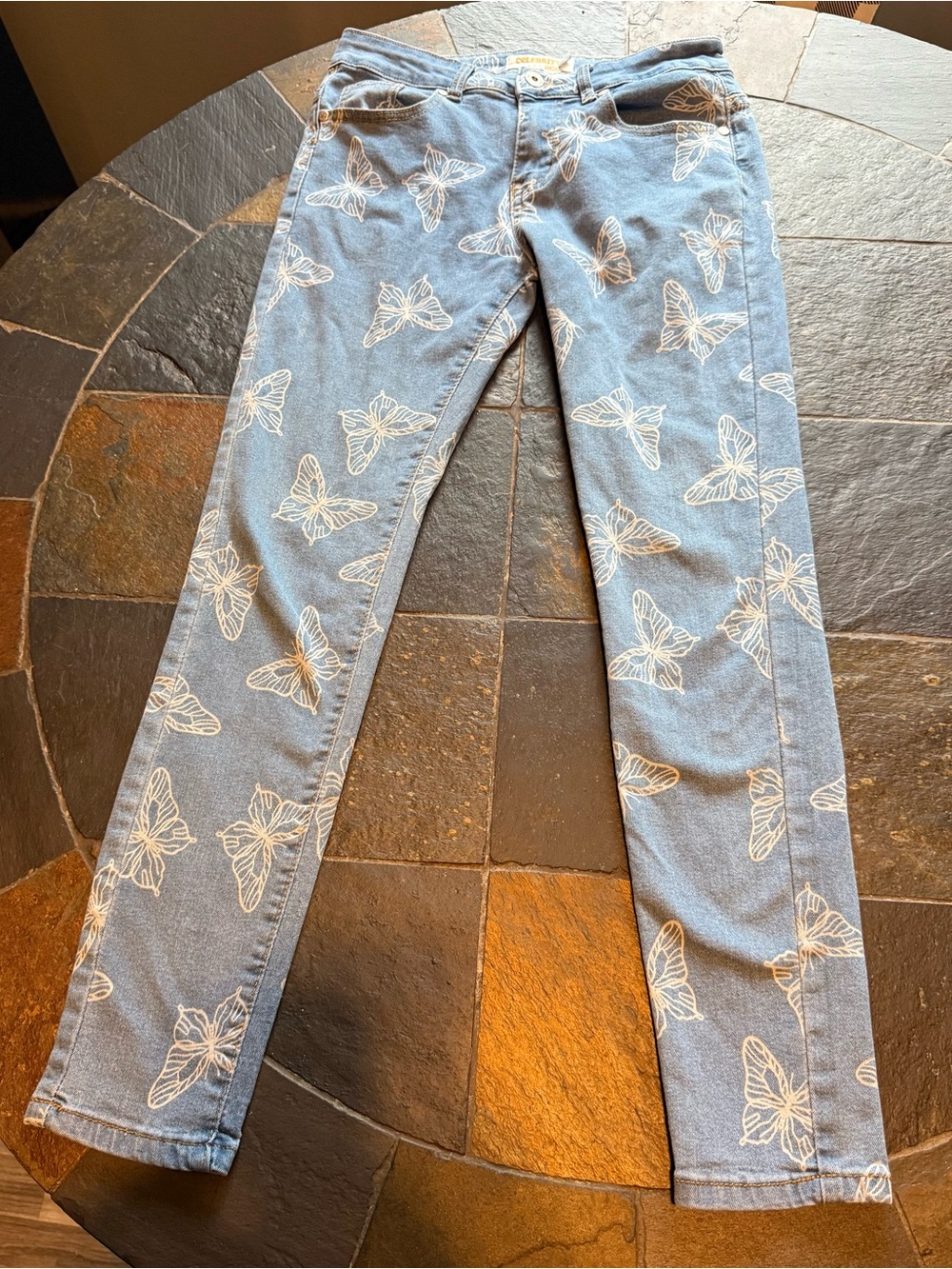 Light Blue Butterfly Print Skinny Jeans
